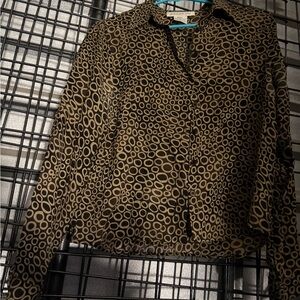 vtg Jones new york 100% silk Circle crop brown 10 made korea Button-Up Black A7
